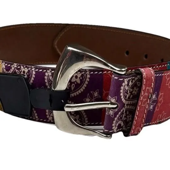 NWT Leather Whimsy Western Belt Size Large 1.5" Wide Multicolor Print Circa Brown