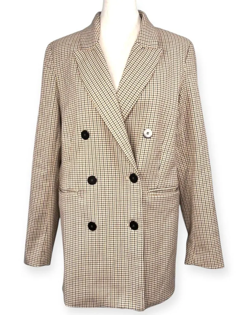Double Breasted Blazer Tan Brown Plaid Jacket Joie Size Small