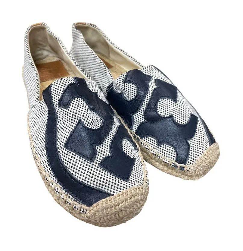 Tory Burch Womens Black white checkered espadrille flats shoes size 7M SKU 9353