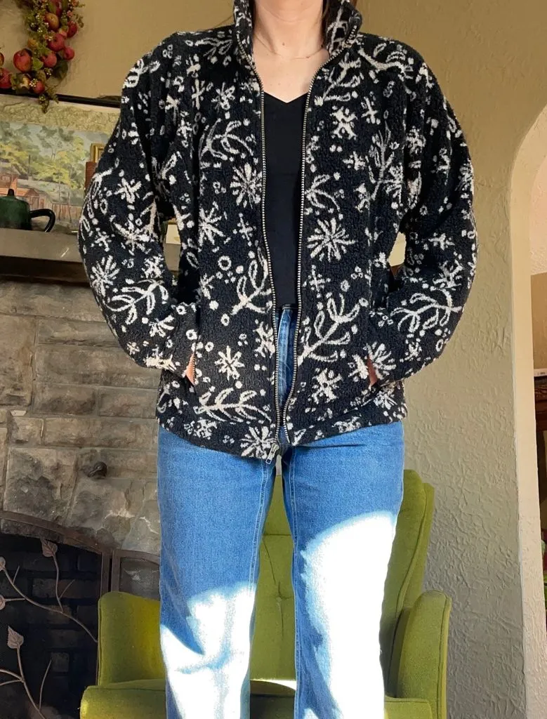 Rare 90s vintage high pile fleece Sherpa fleece floral full zip jacket