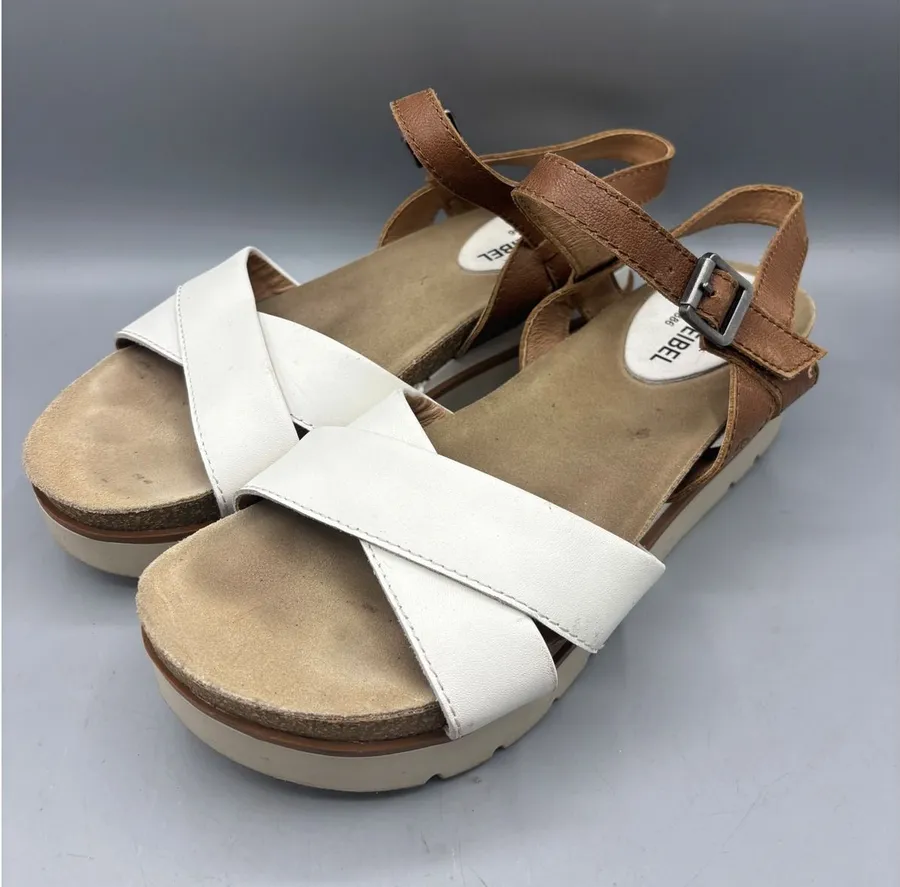 Josef Seibel Clea Sandals 41 White Leather Platform Sandals Comfort Adjustable Size 10.5