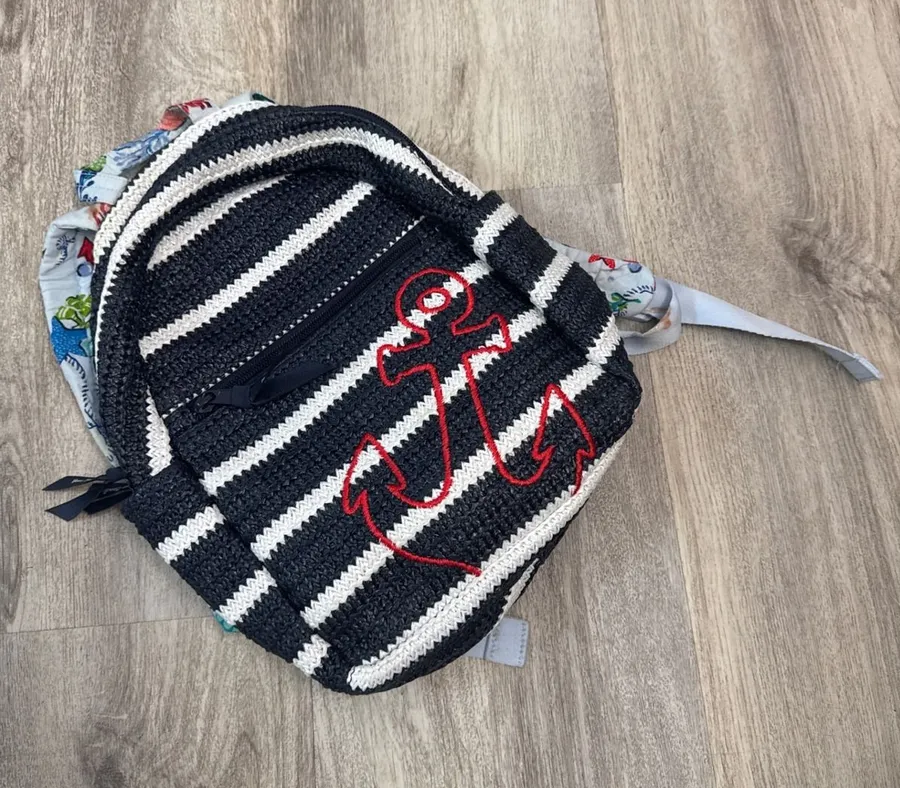Vera Bradley Straw Mini Backpack Anchors Aweigh Beachy Nautical Zip