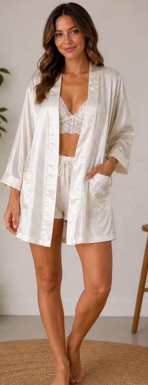 Victoria’s Secret Satin Robe M/L Ivory Champagne Vintage Lingerie Kimono