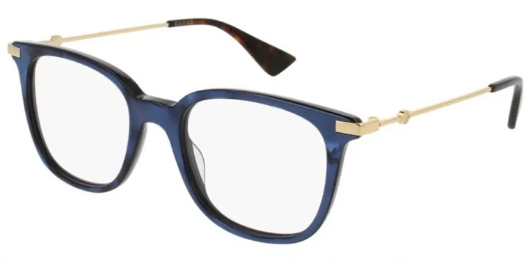Gucci GG0110O 005 Women Blue Gold Rectangle Eyeglasses w/Case Authentic
