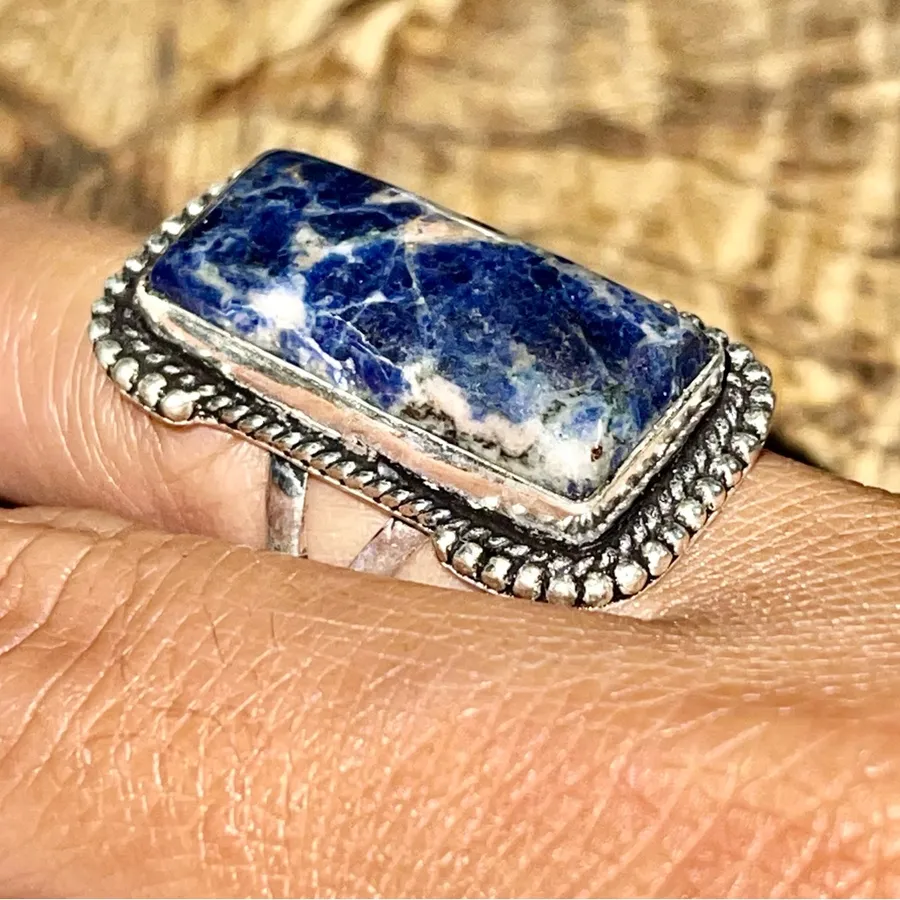 Navy Sodalite Ring Size 6 3/4 Blue