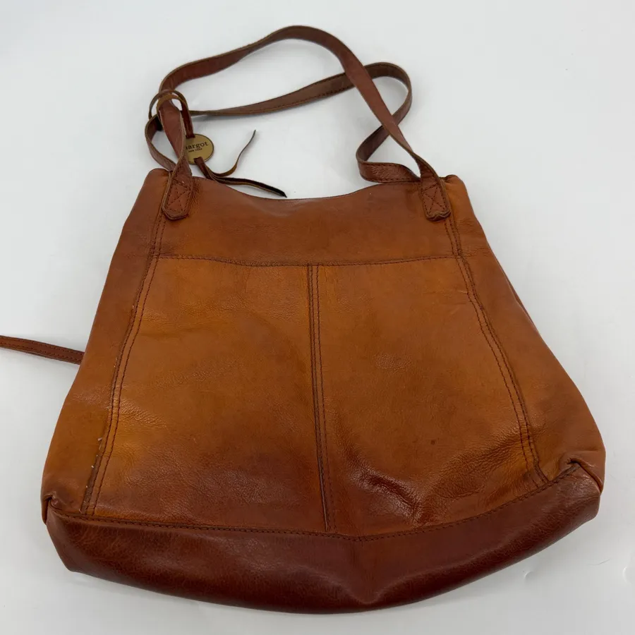 Margot New York Leather Shoulder Bag Cognac Brown Slouchy Tote Distressed