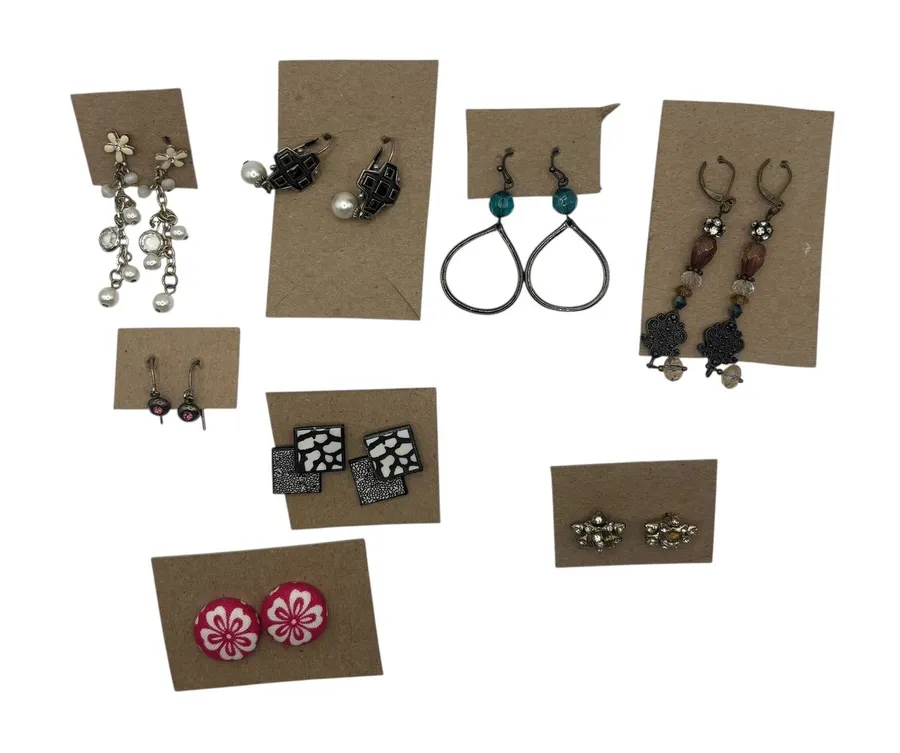 Lot of 8 Pairs Womens Assorted Earrings Dangle Stud Drop Hoop Silver Tone Silver