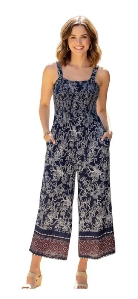 Larsyn & Lily Floral Navy Jumpsuit size X