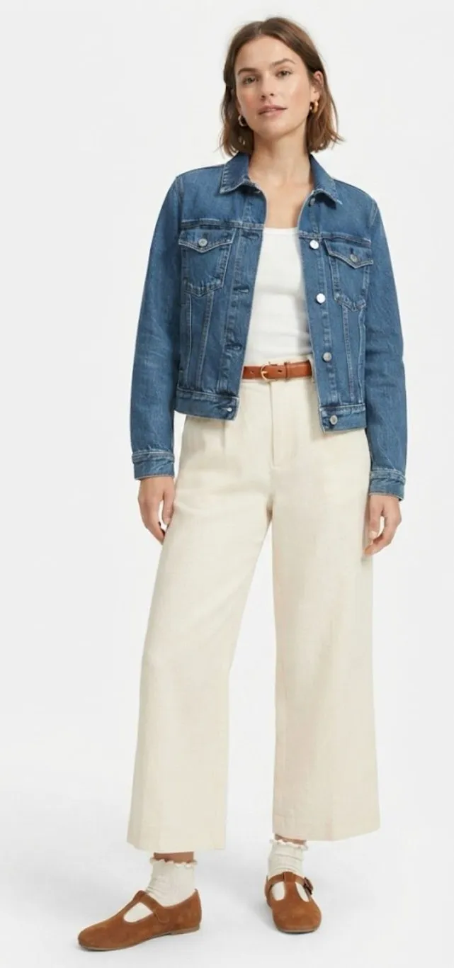 Everlane The Shrunken Denim Jacket Medium Wash Blue Cotton M