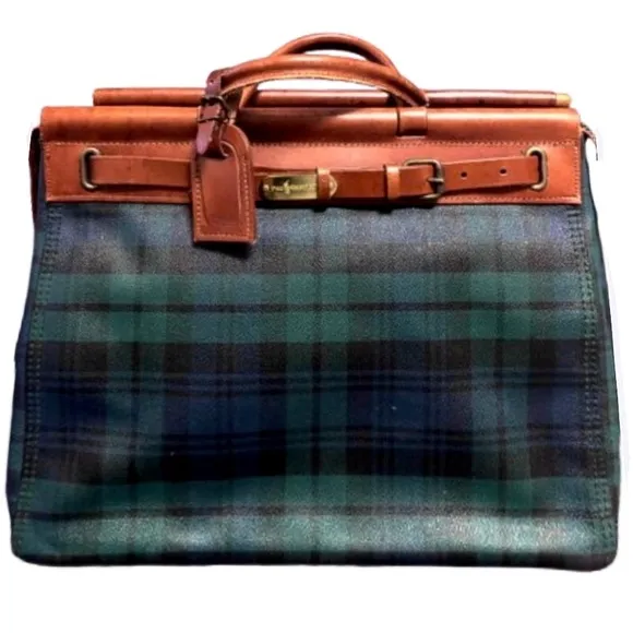 Blackwatch Plaid Blue Green Doctors Bag Boston Weekend Suitcase