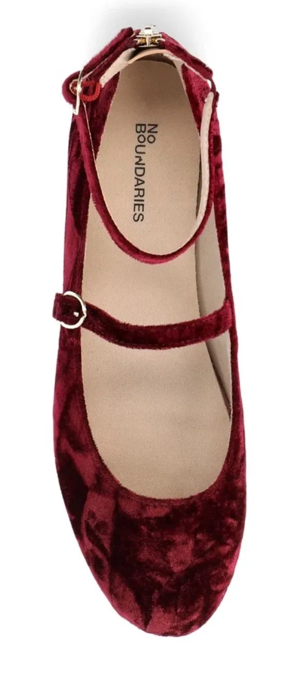 No Boundaries Burgundy Velvet Mary Jane Flats size 8 new