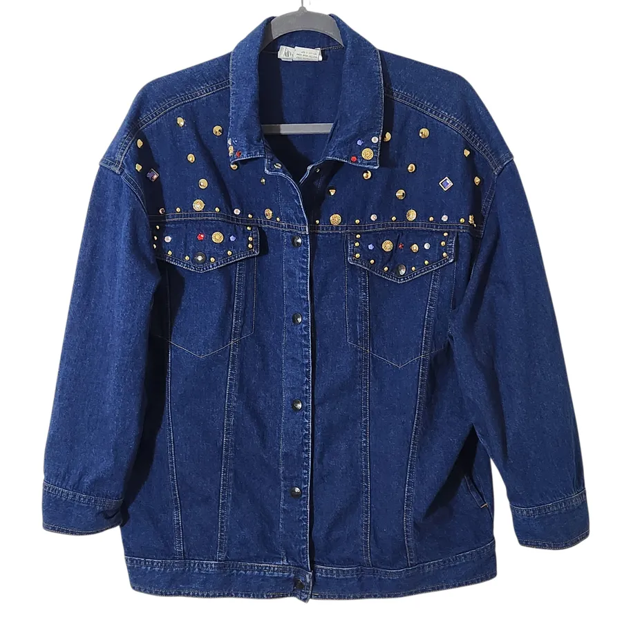 Dreams Vintage 90s Embellished Denim Jacket Size Large Blue