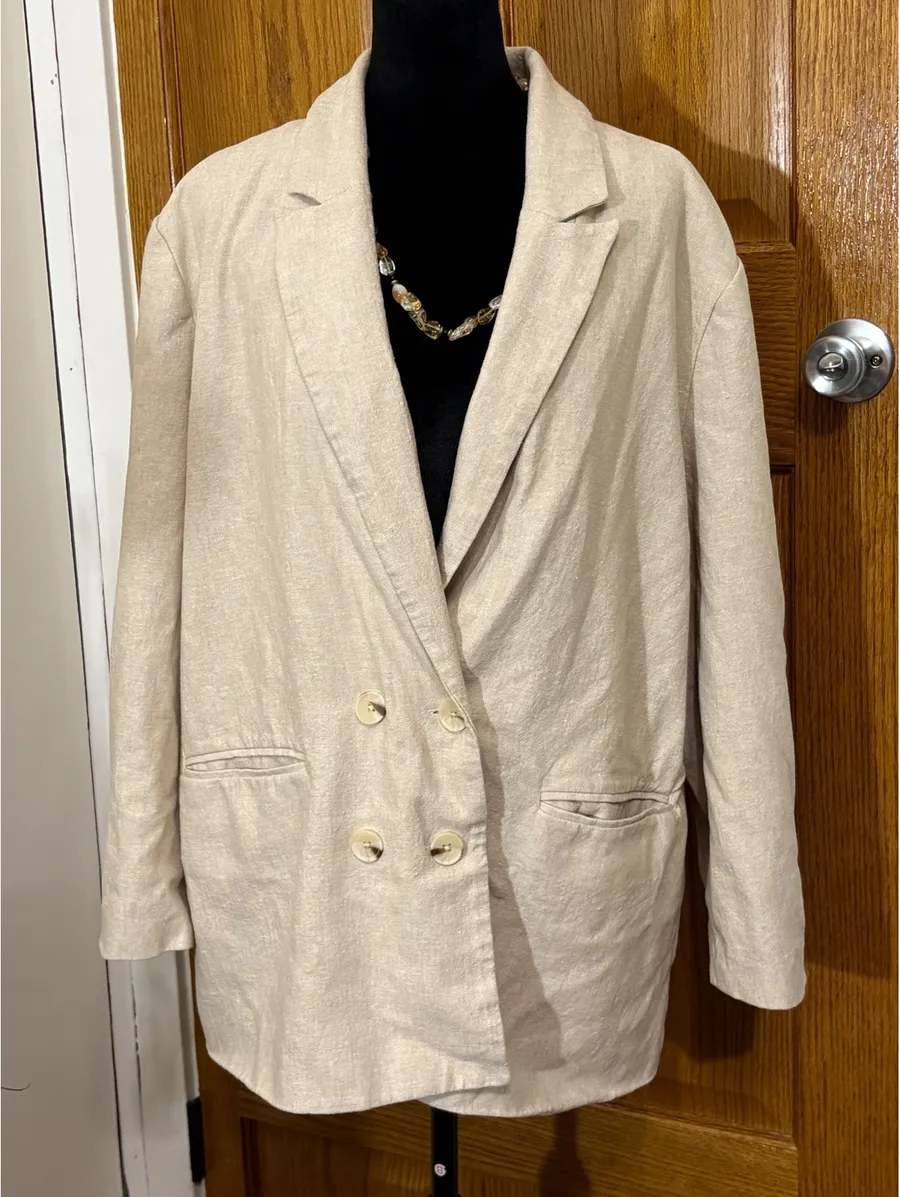 Old Navy XL Beige Linen Blend Double Breasted Blazer