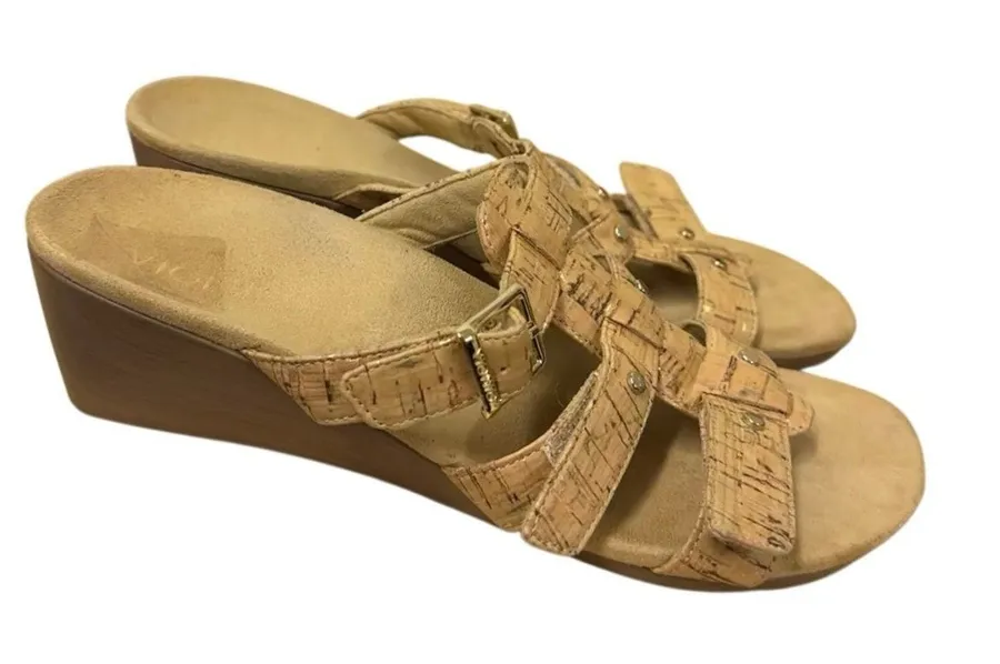 Vionic Cork Print Orthopedic Wedge Sandals Comfort Slides 8