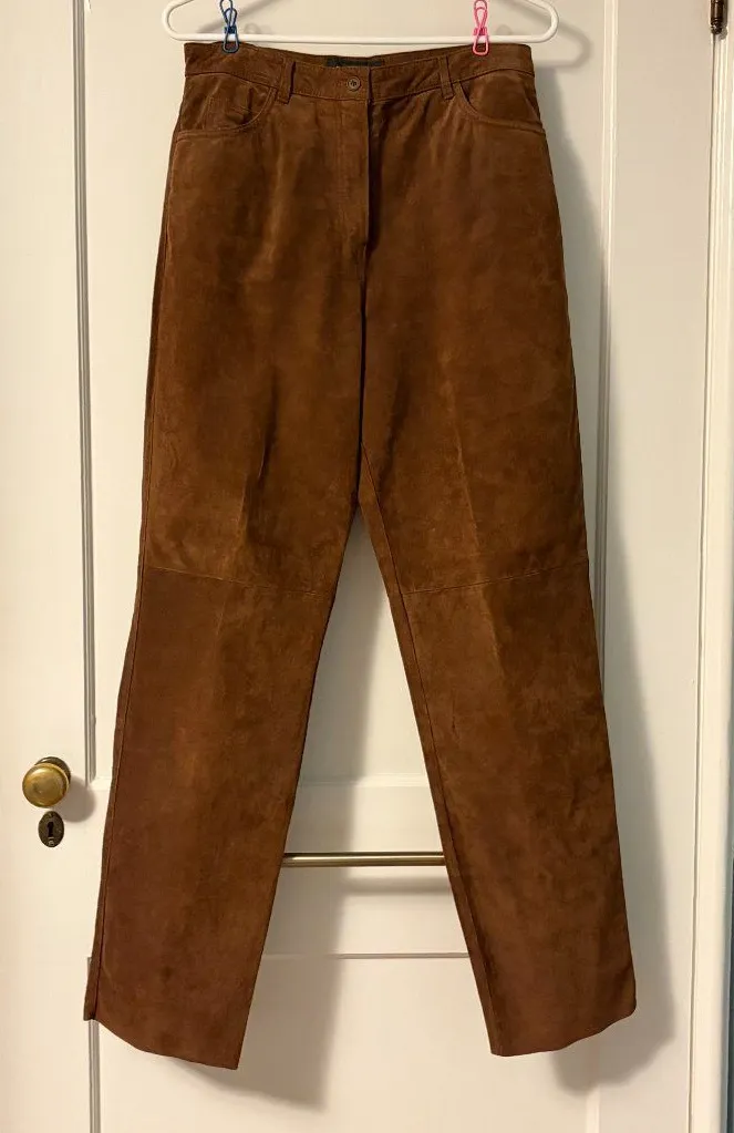 Bushwacker VTG 100% genuine leather pants brown high rise straight leg classic Size 12