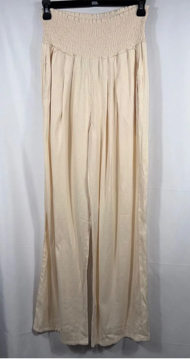 Women’s Cream Smocked Waist Wide Leg Lounge Pants Size M Size M
