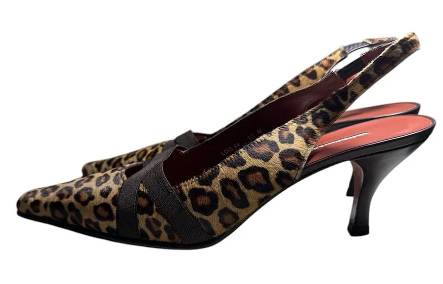 Donald J Pliner Leopard Print Mule Pointed Toe Kitten Heel Fur Size 10 Secretary