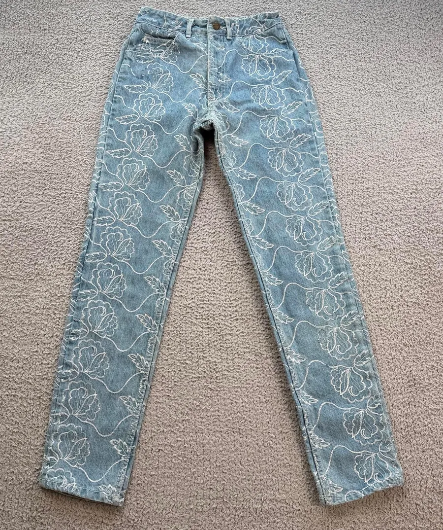 Vintage Oxygen Floral Embroidered Jeans Womens 25 Y2K Blue Denim High Rise USA