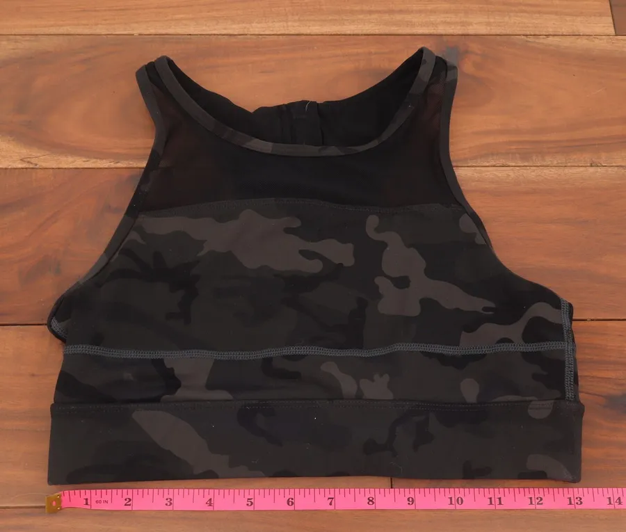 ZYIA Active Sports Bra Womens M Camo Mesh High Neck Black Racerback Excellent Size M