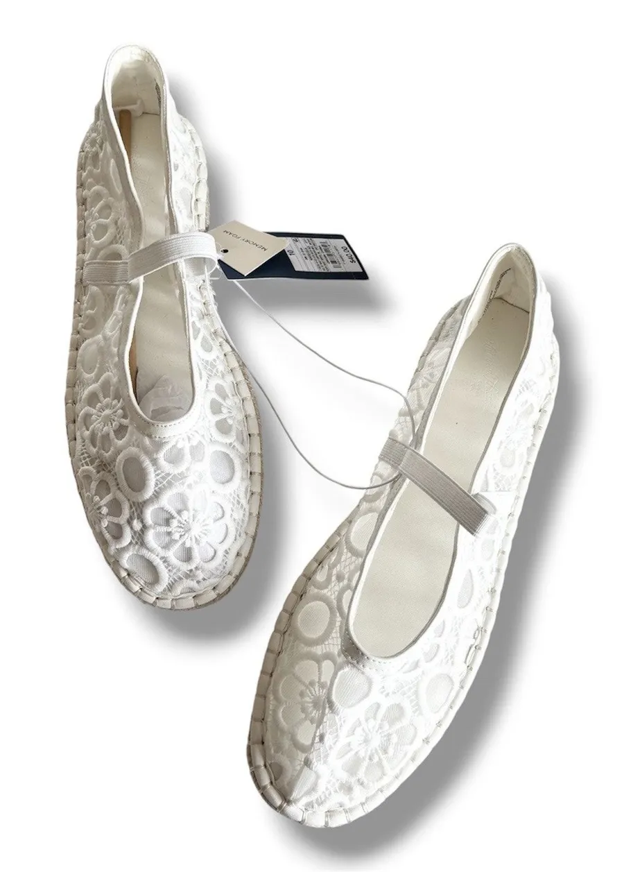 Universal Thread Celia White Floral Lace Mary Jane Espadrille Flats Women’s 10