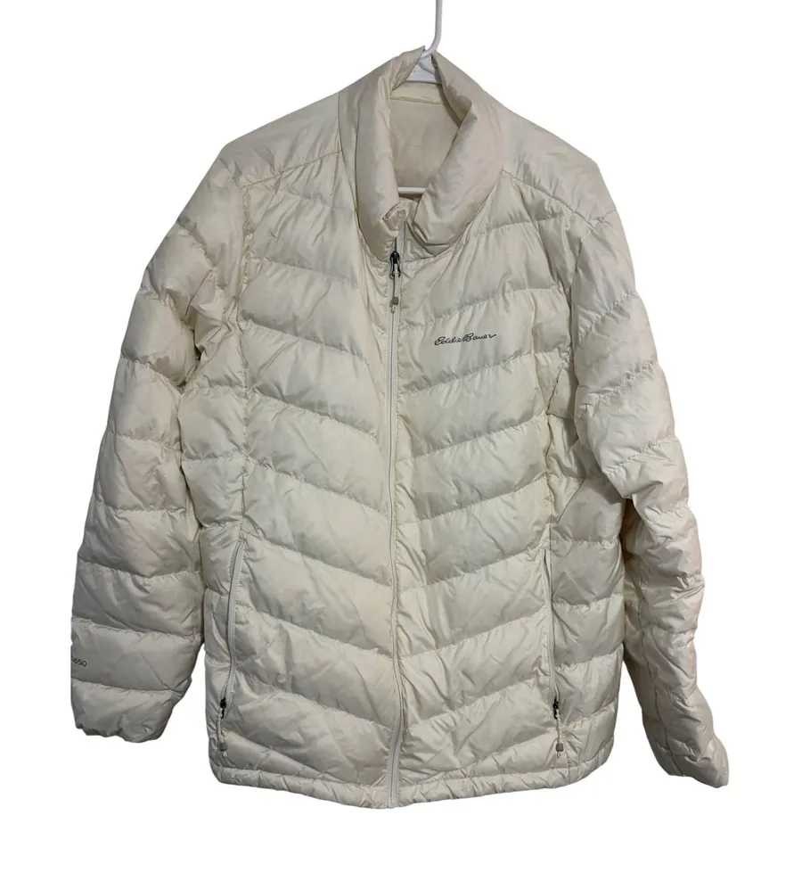 Eddie Bauer Puffer Jacket EB650 White Down Insulated Quilted Gorpcore L
