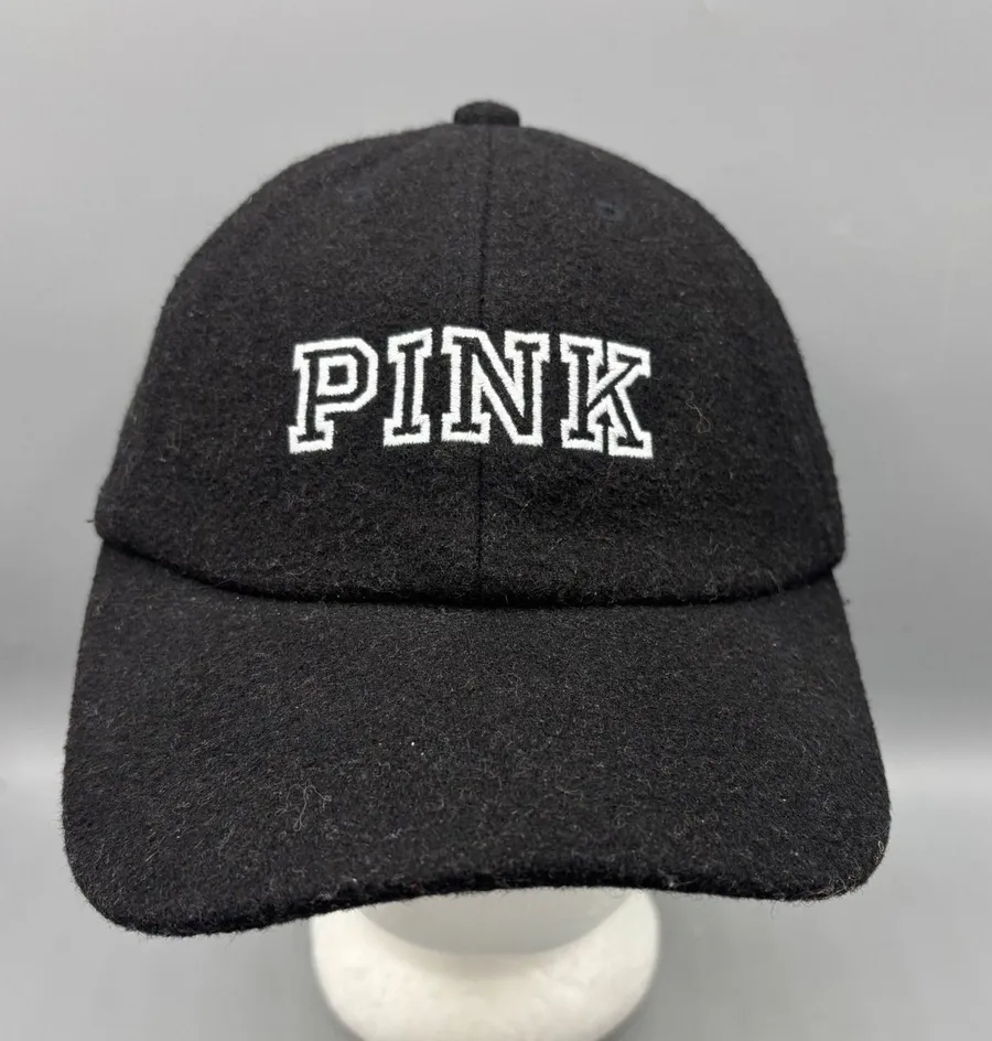 Victorias Secret PINK Wool Blend Baseball Cap Hat Black Adjustable Dog Logo