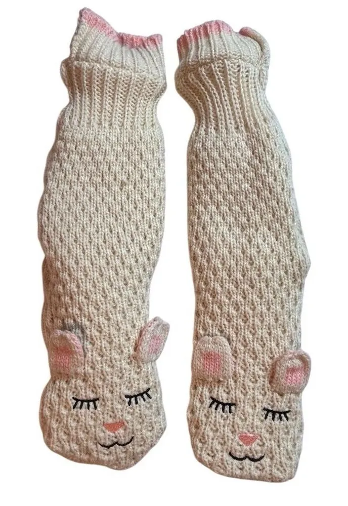 Jane & Bleecker Pair Slipper Knit Faux Socks Cat Fleece Fuzzy Warm Gift Pink Size undefined