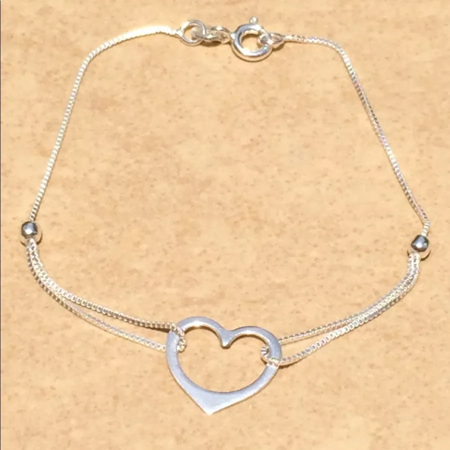 Sterling Silver 925 Simple Chain Heart Bracelet