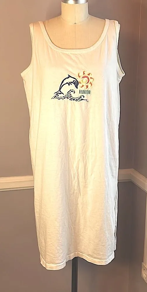 Tank dress beach coverup embroidered with Florida dolphin sun and ocean wave White Size undefined