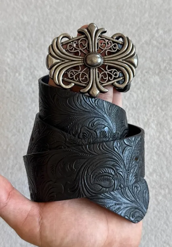 Black Floral Embossed Filigree Belt