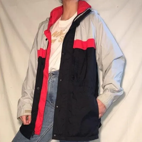 RED BLACK + BEIGE WINDBREAKER JACKET