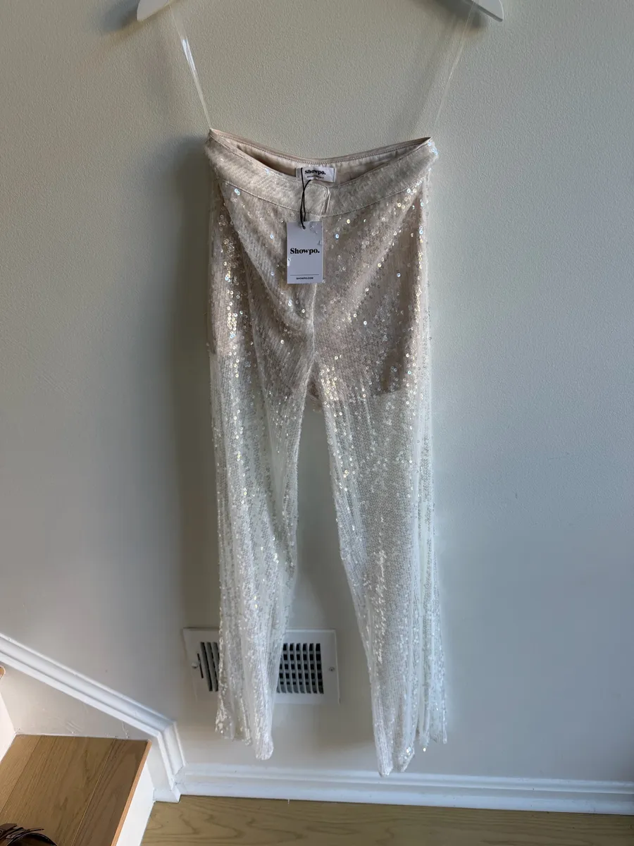 Showpo Sequin Trousers - White