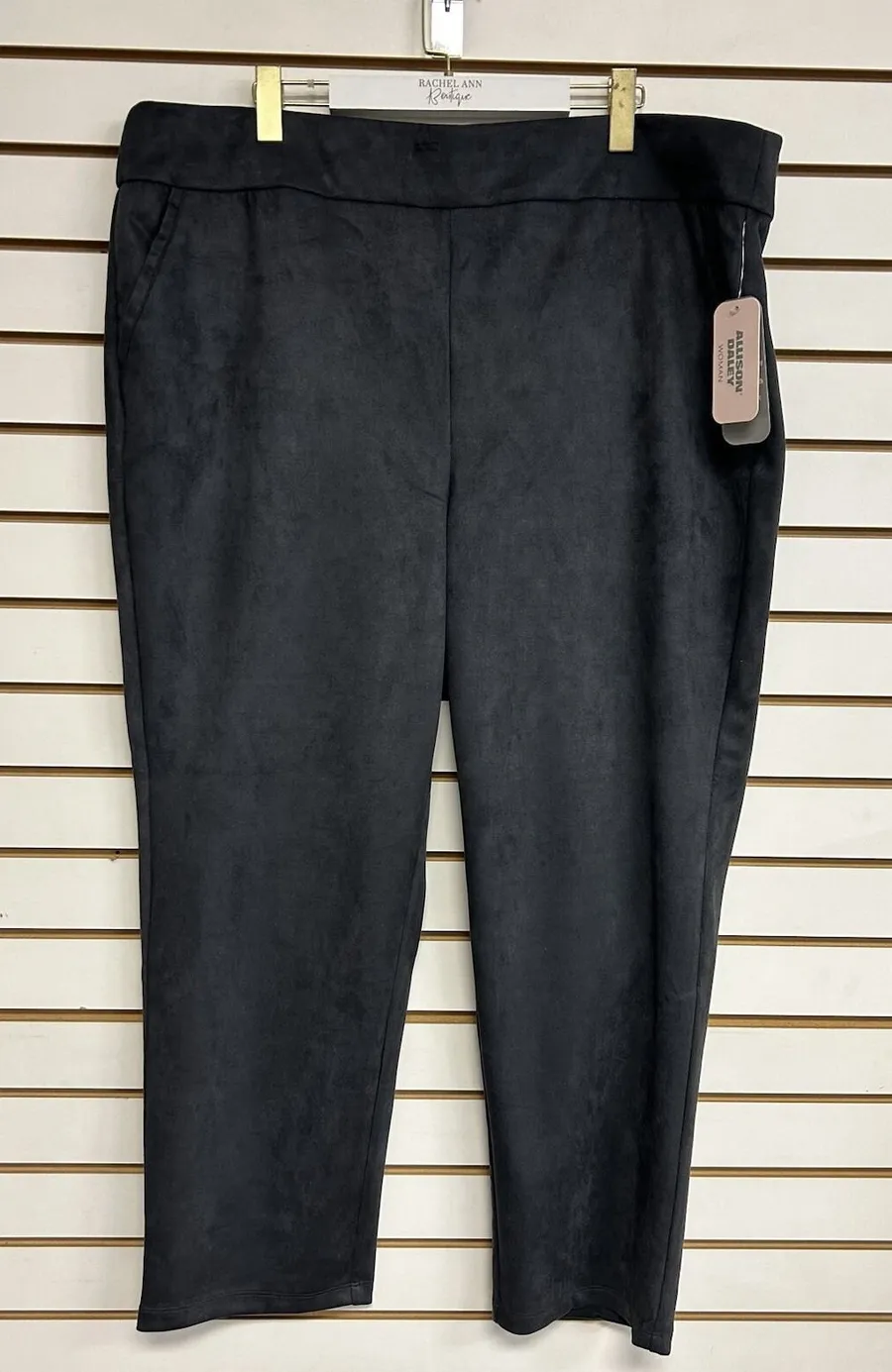 Allison Daley Pant Pull On Elastic Waist Suede Like Pockets Stretch Gray NEW 22