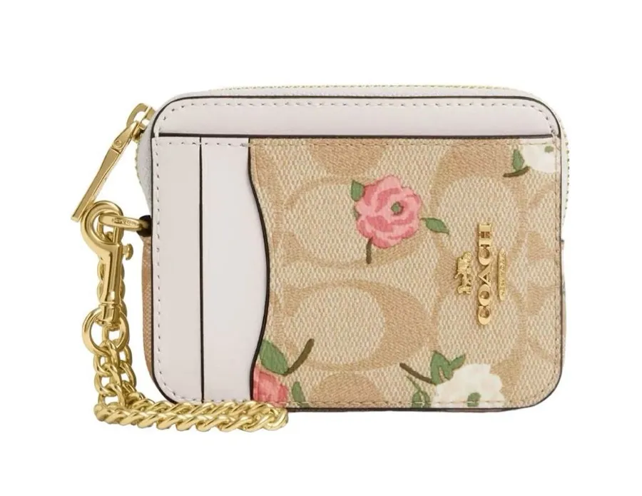 NWT Coach Zip Card Case In Signature Canvas With Floral Print