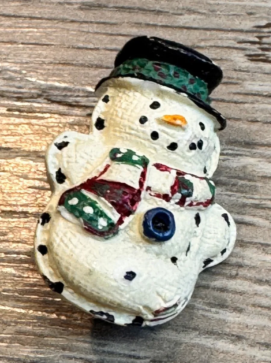 Vintage Snowman Pin Brooch Holiday Christmas Winter Accessory Cute Fun White