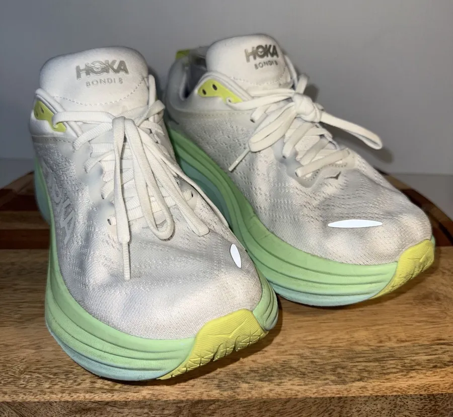 Hoka One One Women Bondi 8 1127954 White Running Shoes Sneakers Size 9.5D WIDE