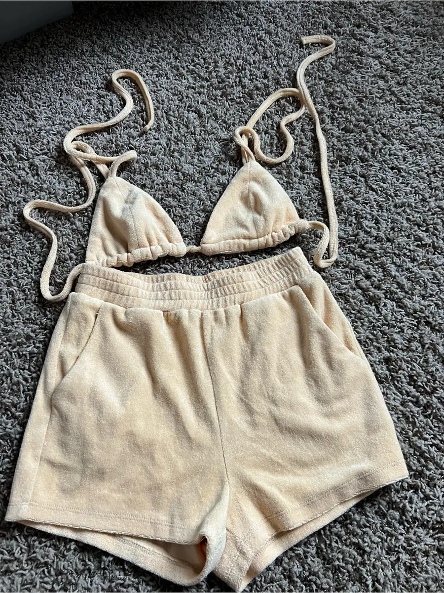 Terry Knit Bikini Top & Drawstring Shorts Set