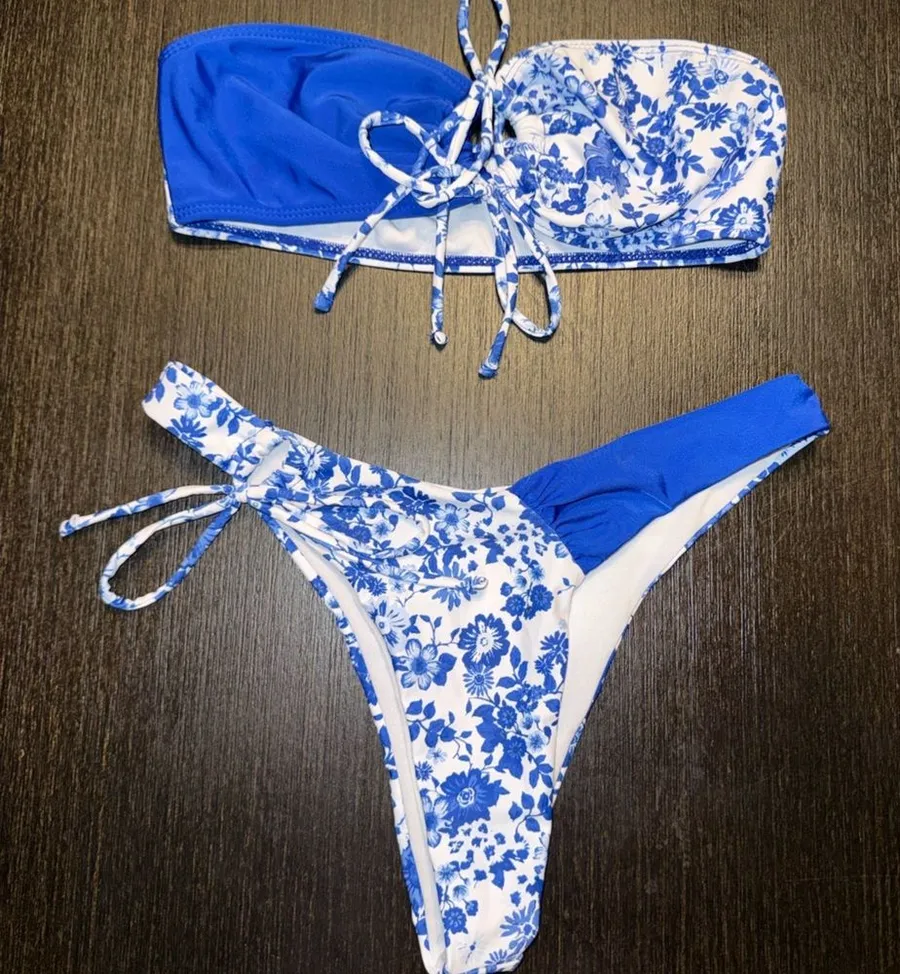 Blue Floral Girls' Two-Piece Swim Set