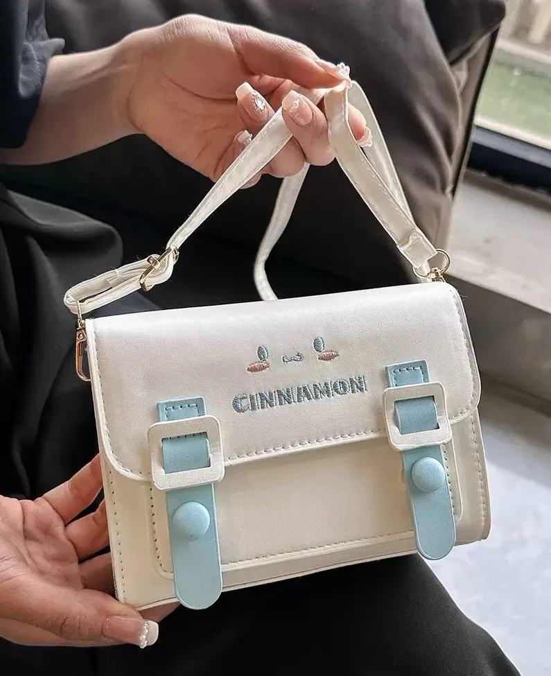 Cinnamon Small Crossbody Bag in White with Light Blue Accents