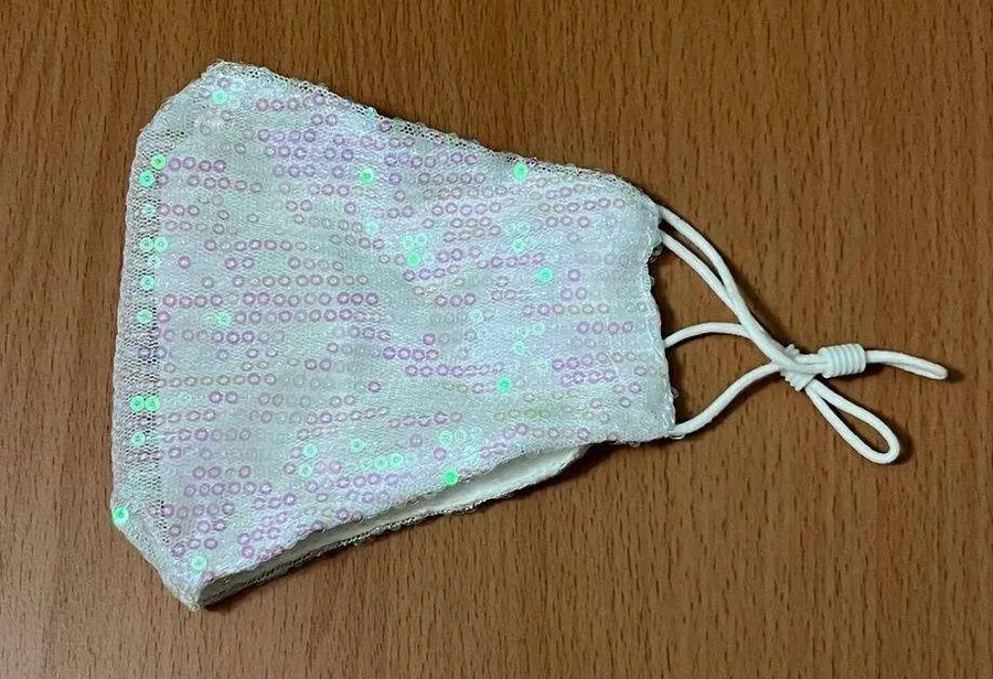 White Sequin Face Mask with Adjustable Straps
