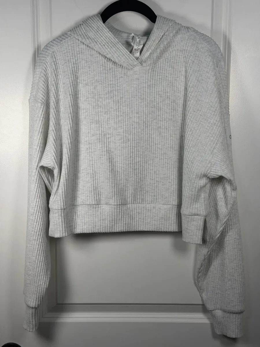 Alo Yoga Muse Rib-Knit Cropped Hoodie