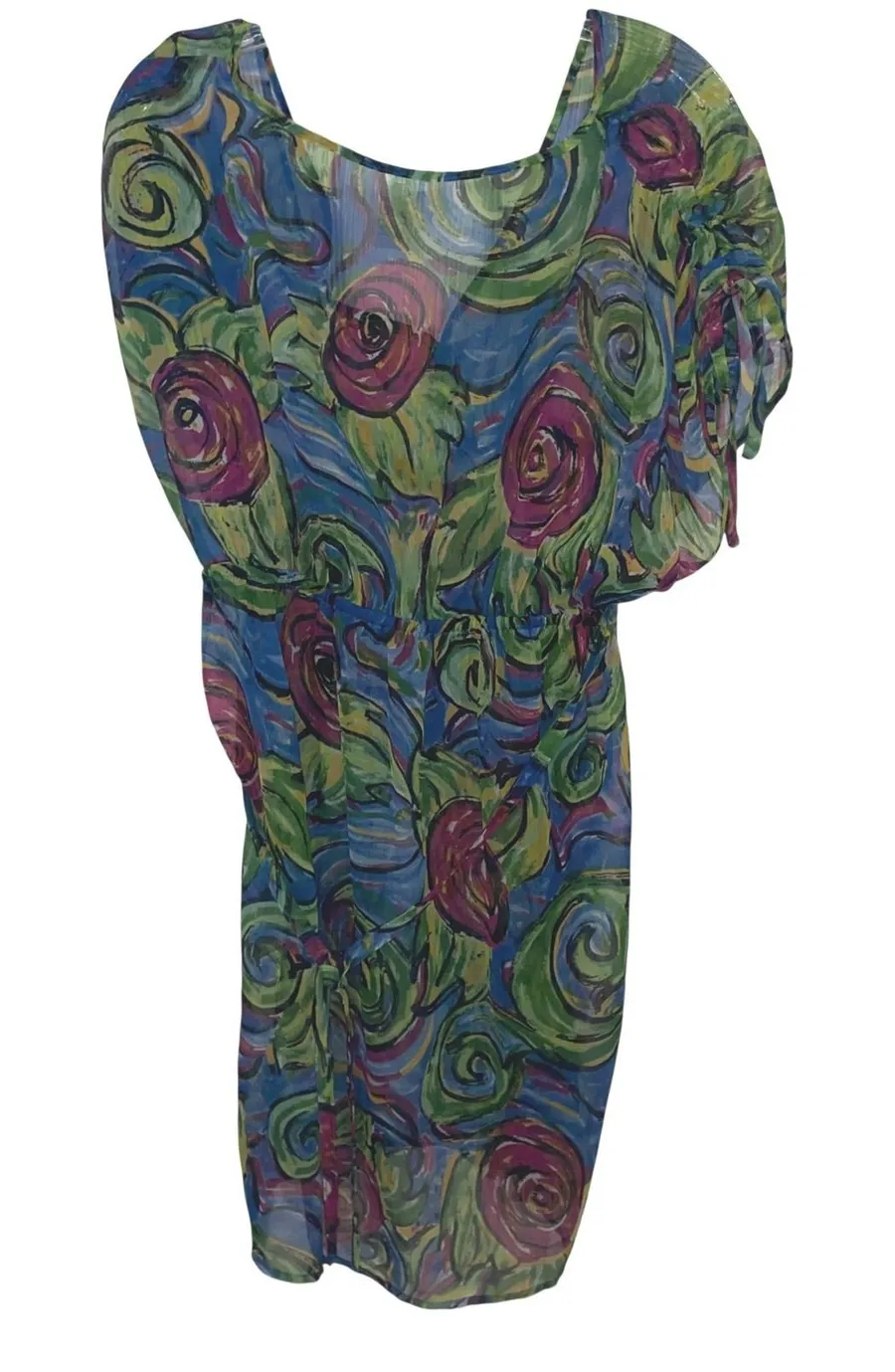 Carlos Falchi x mark. Rio Floral Chiffon Swim Cover Up Dress Blue Green Womens M Size M