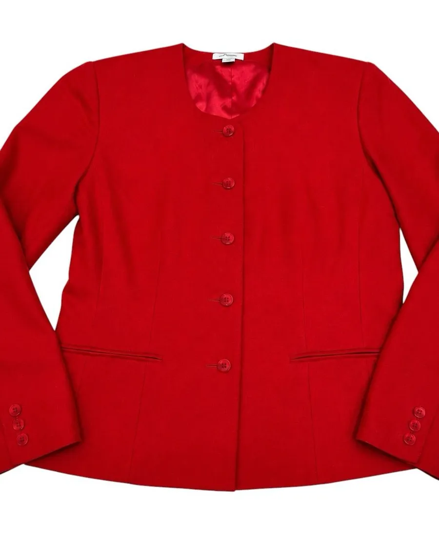 Talbots Vintage Red 100% Wool Collarless Blazer Jacket USA Women’s Size 12 EUC
