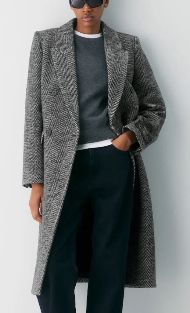 ARITZIA BABATON THE CONSTANT COAT Gray Herringbone Long Coat