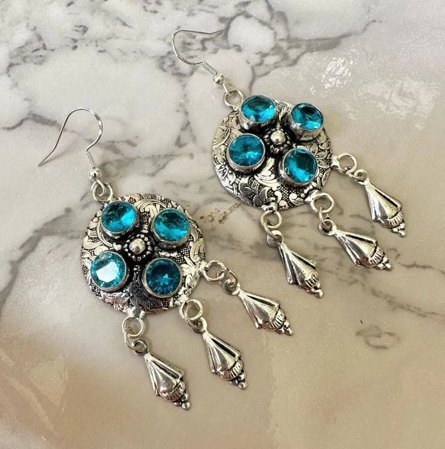 Silver blue rhinestone earrings Silver