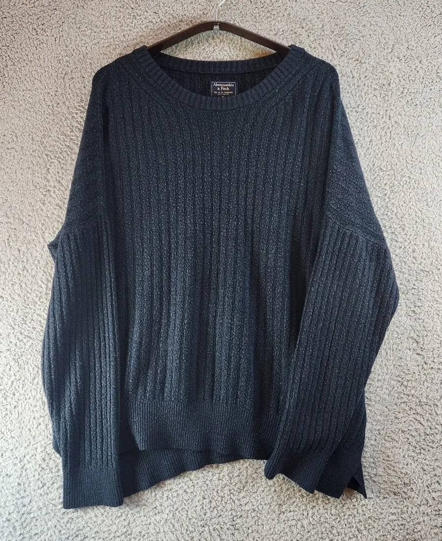 Abercrombie & Fitch Sweater Women' XL Navy Acrylic Cable Knit Crew Neck Pullover