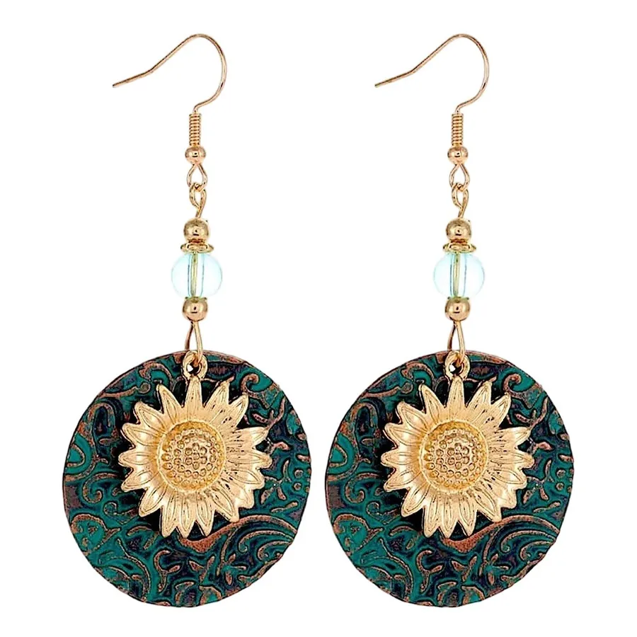 Dangle Boho Sunflower Earrings Gold