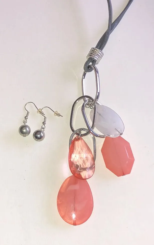 Beaded Boho Teardrop Pendant Necklace with Matching Earrings Orange