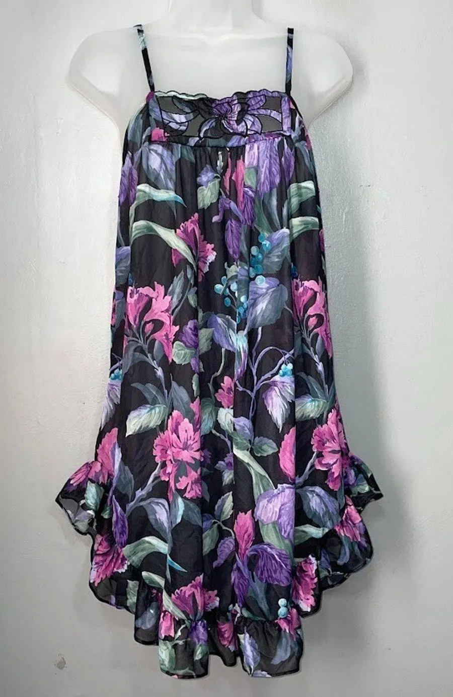 Claudia Phillips Romantic Size S M Floral Coquette Sheer Night Gown Lingerie Size M