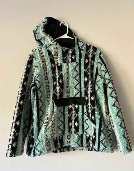 90s Streetwear Crazy Train Fiesta Deep Pile Fleece Hoodie Women’s Size Medium